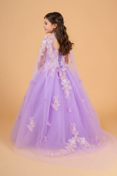 Girls 3D Floral Cape Gown by Elizabeth KGK119