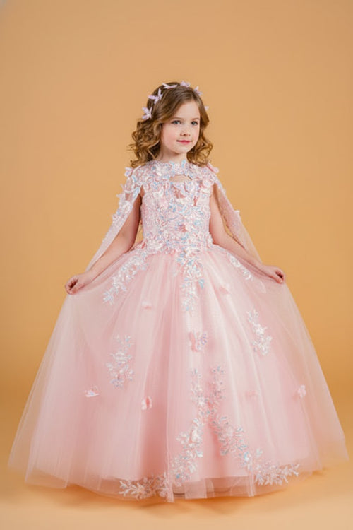Girls 3D Floral Cape Gown by Elizabeth KGK119
