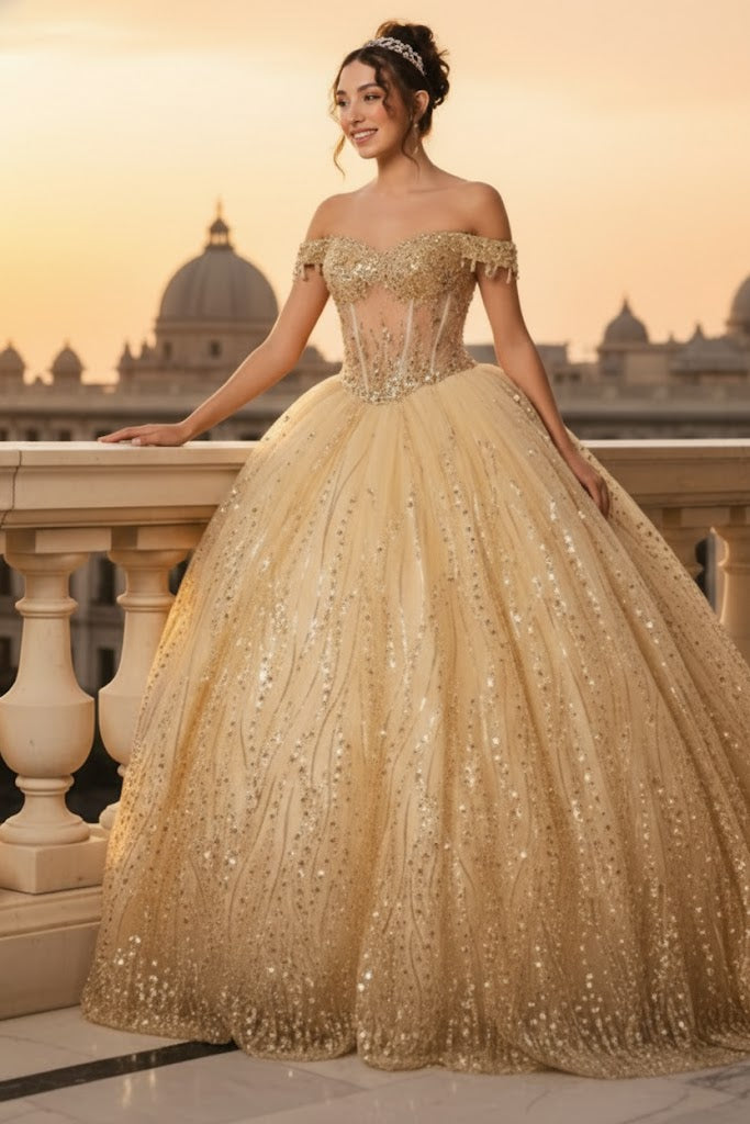 Sweet 16 Birthday Party Dress in Champagne by LK264 Ball Gown Champagne / 12