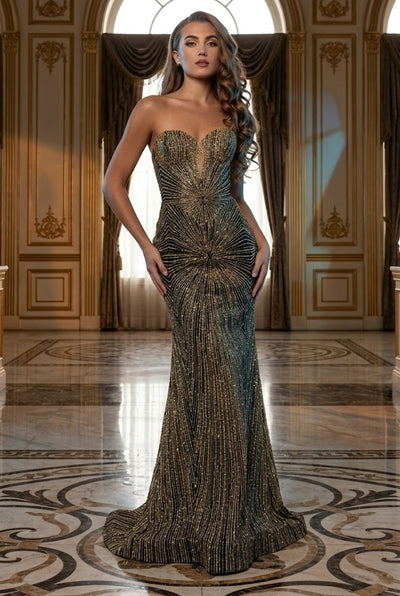 Strapless Corset Sequin Evening Gown | Sparkling Mermaid Prom Dress By May Queen MQ2195