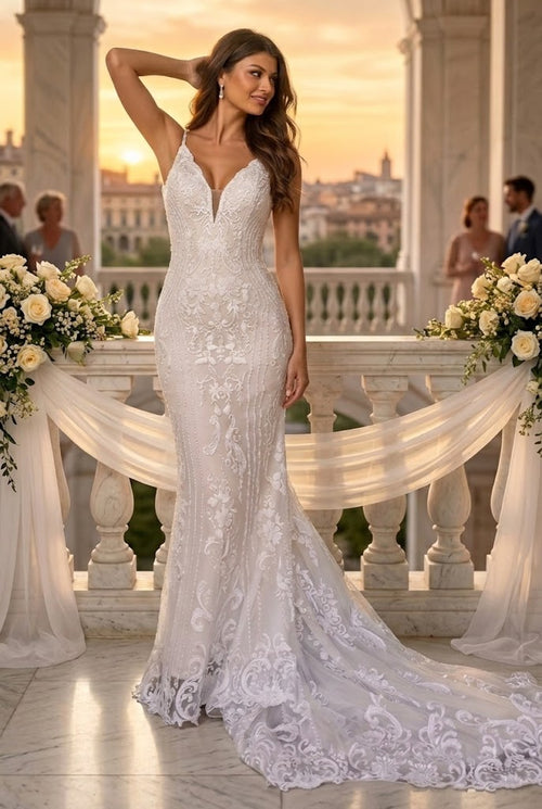 Primavera Couture 11106 Long Bridal Fitted Lace Wedding Dress
