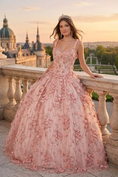 Blush Quinceanera Dress 3D Applique Sleeveless Ball Gown by Elizabeth K GL1959