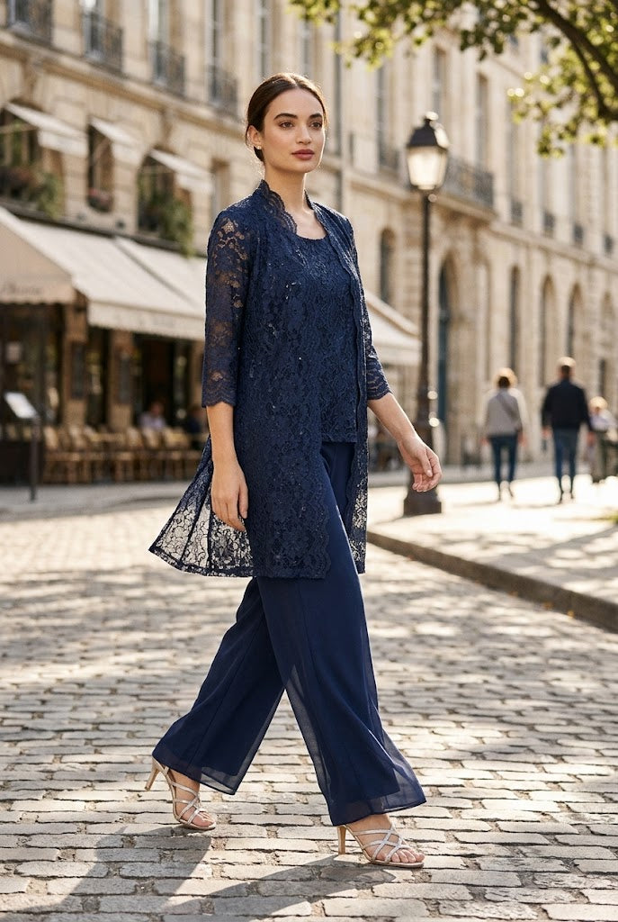 Clearance Navy Size S Mother of the Bride Jacket Pant Suit By Eva USA 3366