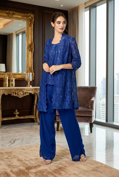 Clearance Navy Size S Mother of the Bride Jacket Pant Suit By Eva USA 3366