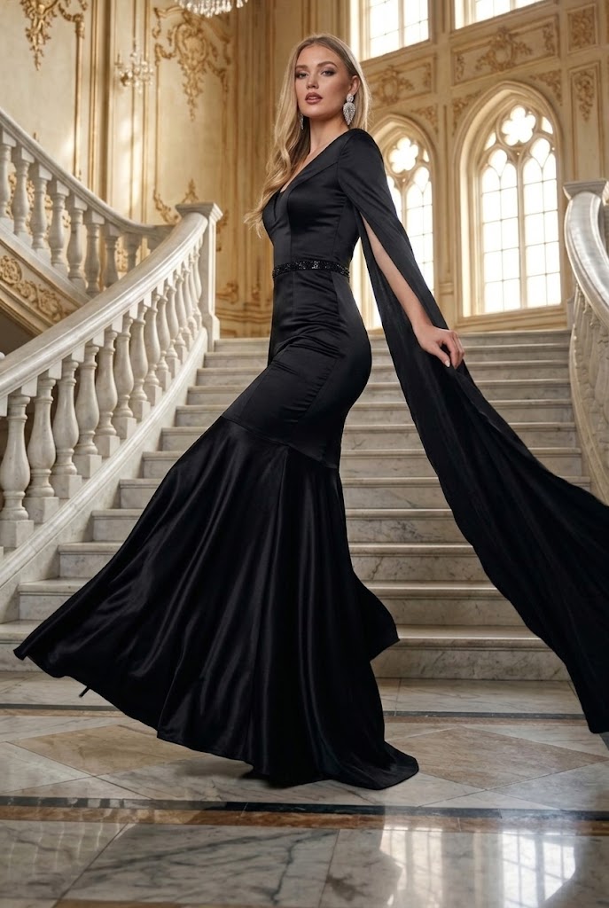 Black Christmas & Holiday Dress in Matte satin