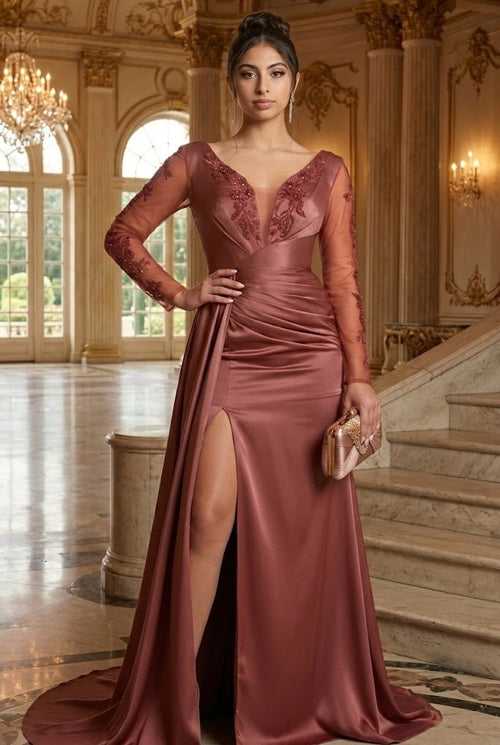 Beaded Embellished Side Sash Evening Dress