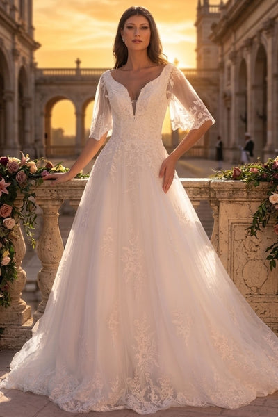 Primavera Couture 11134 Long Bridal A-Line Lace Applique Wedding Dress