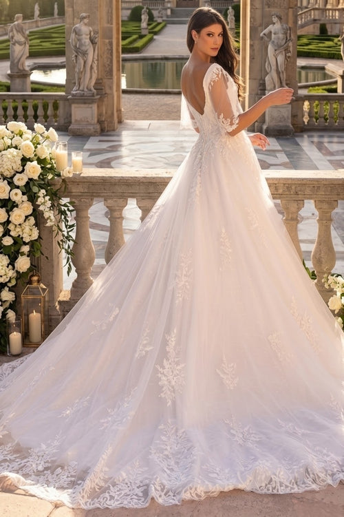 Primavera Couture 11134 Long Bridal A-Line Lace Applique Wedding Dress