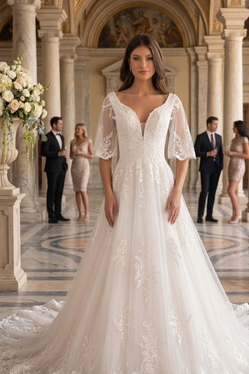 Primavera Couture 11134 Long Bridal A-Line Lace Applique Wedding Dress