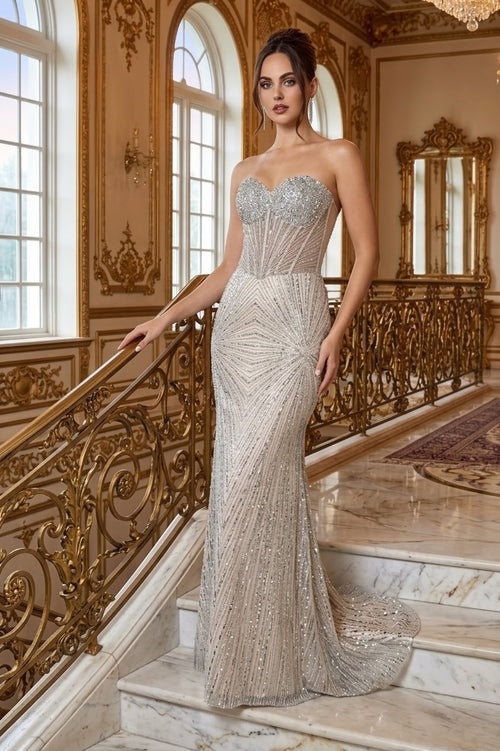 Adora Design 3279 Strapless Beaded Corset Mermaid Prom Dress
