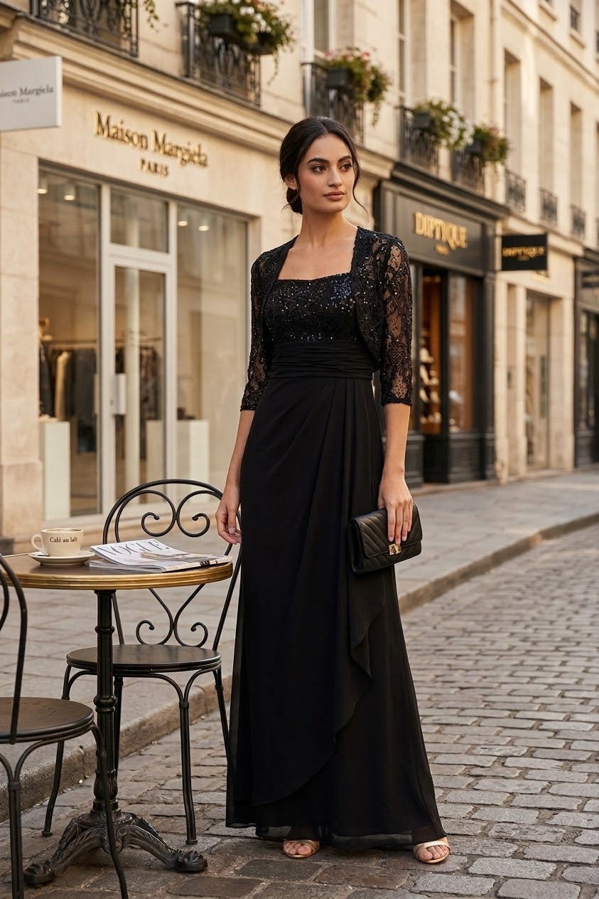 Eva USA 3094 Long Mother Of The Bride Lace Chiffon Jacket Dress