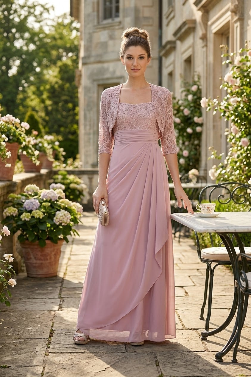 Eva USA 3094 Long Mother Of The Bride Lace Chiffon Jacket Dress