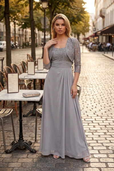 Eva USA 3094 Long Mother Of The Bride Lace Chiffon Jacket Dress