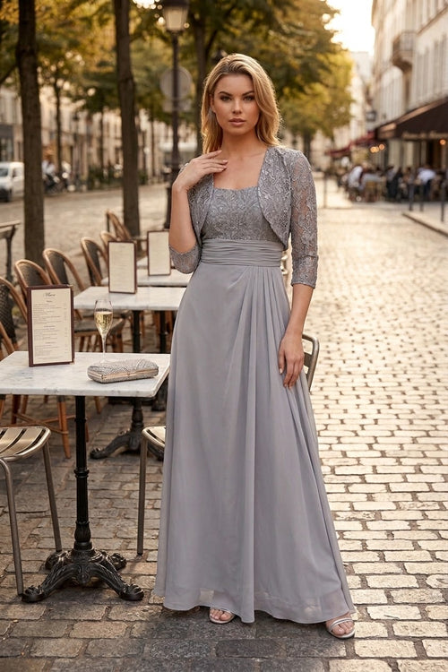Eva USA 3094 Long Mother Of The Bride Lace Chiffon Jacket Dress
