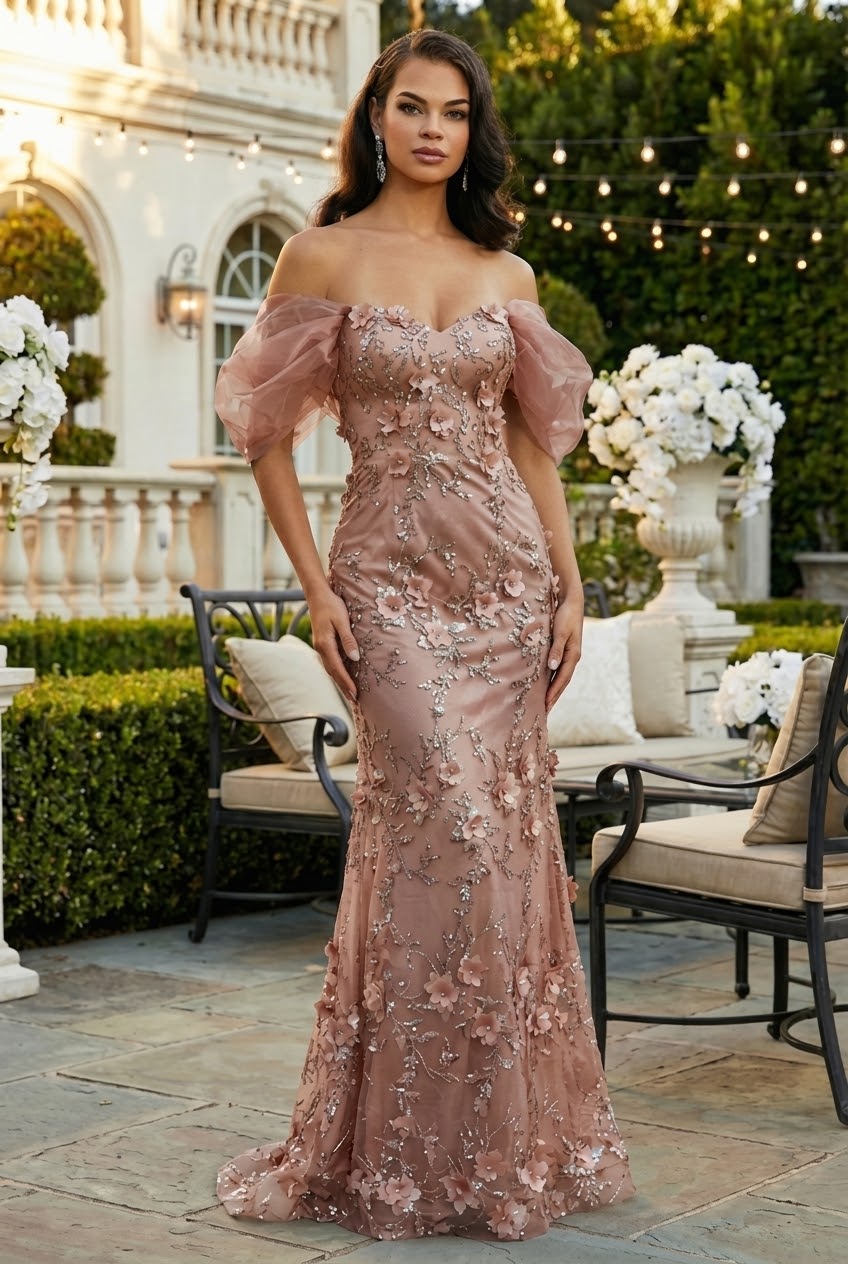 gold quince dresses Royal Queen Rq8037 Juniors Womens Puff Sleeve Glitter Floral Mesh Pageant Dress