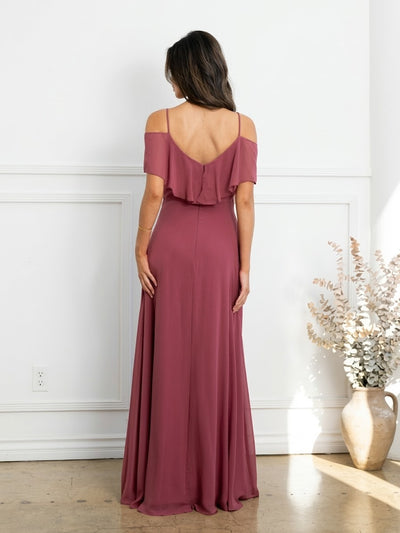 Cold Shoulder Chiffon Maxi Dress with Ruffle Overlay by Eva USA 3263