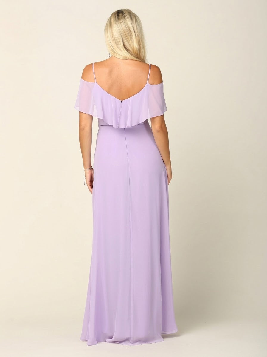 Cold Shoulder Chiffon Maxi Dress with Ruffle Overlay by Eva USA 3263