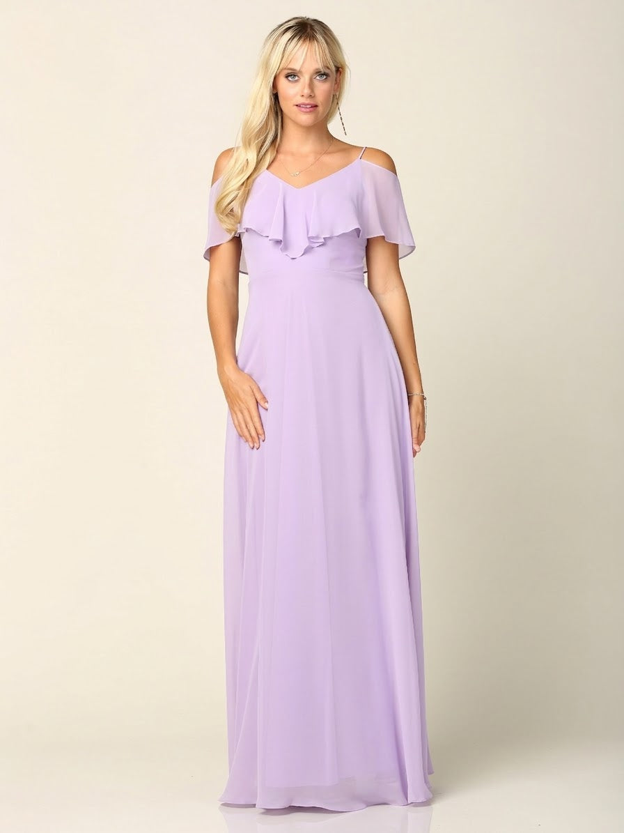 Cold Shoulder Chiffon Maxi Dress with Ruffle Overlay by Eva USA 3263
