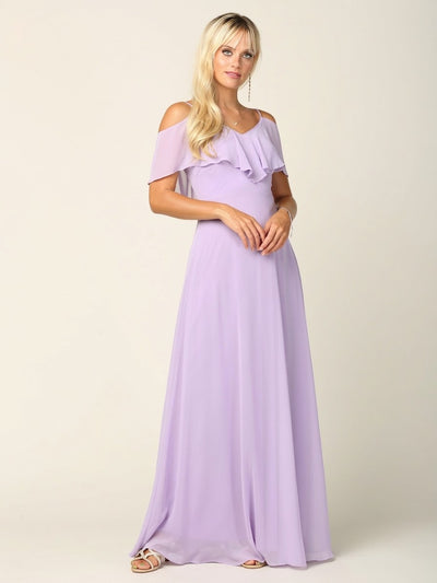 Cold Shoulder Chiffon Maxi Dress with Ruffle Overlay by Eva USA 3263