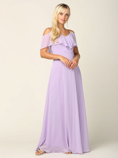 Cold Shoulder Chiffon Maxi Dress with Ruffle Overlay by Eva USA 3263