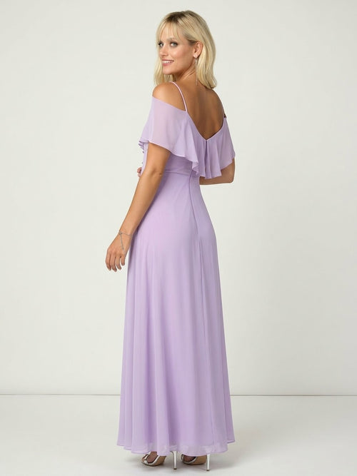 Cold Shoulder Chiffon Maxi Dress with Ruffle Overlay by Eva USA 3263