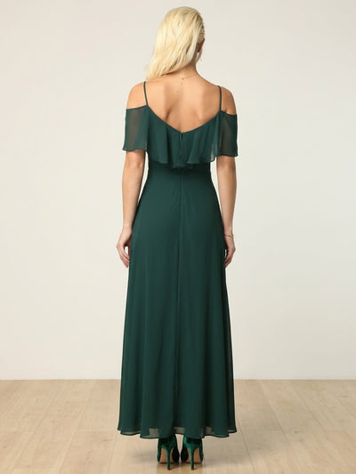 Cold Shoulder Chiffon Maxi Dress with Ruffle Overlay by Eva USA 3263