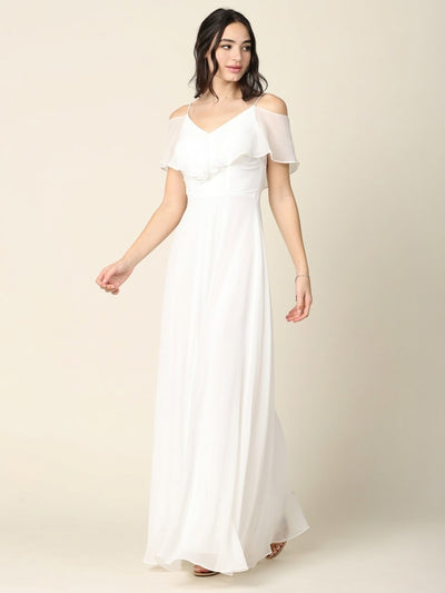 Cold Shoulder Chiffon Maxi Dress with Ruffle Overlay by Eva USA 3263
