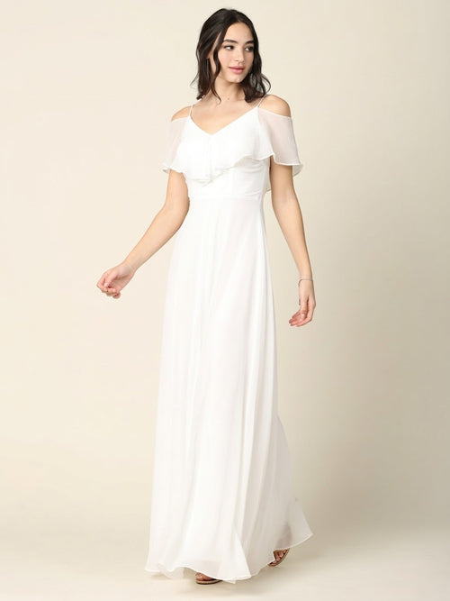 Cold Shoulder Chiffon Maxi Dress with Ruffle Overlay by Eva USA 3263