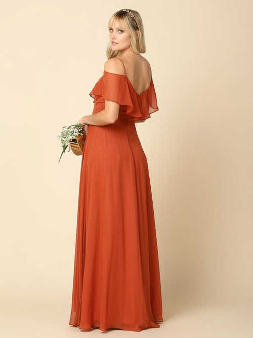 Cold Shoulder Chiffon Maxi Dress with Ruffle Overlay by Eva USA 3263