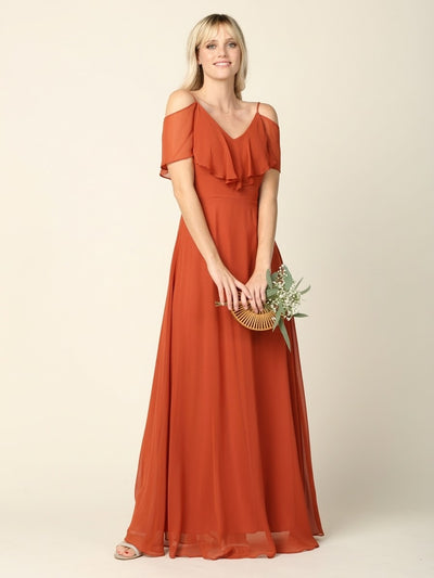 Cold Shoulder Chiffon Maxi Dress with Ruffle Overlay by Eva USA 3263