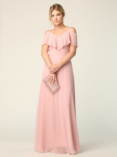 Cold Shoulder Chiffon Maxi Dress with Ruffle Overlay by Eva USA 3263