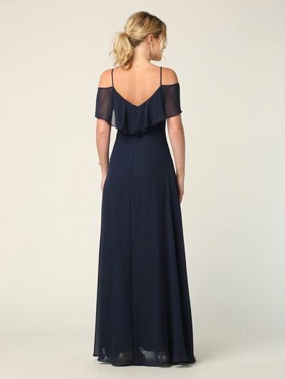 Cold Shoulder Chiffon Maxi Dress with Ruffle Overlay by Eva USA 3263