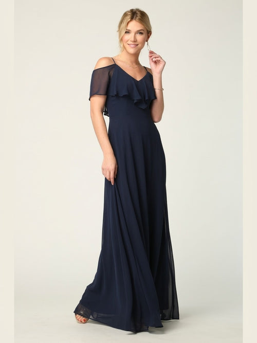 Cold Shoulder Chiffon Maxi Dress with Ruffle Overlay by Eva USA 3263