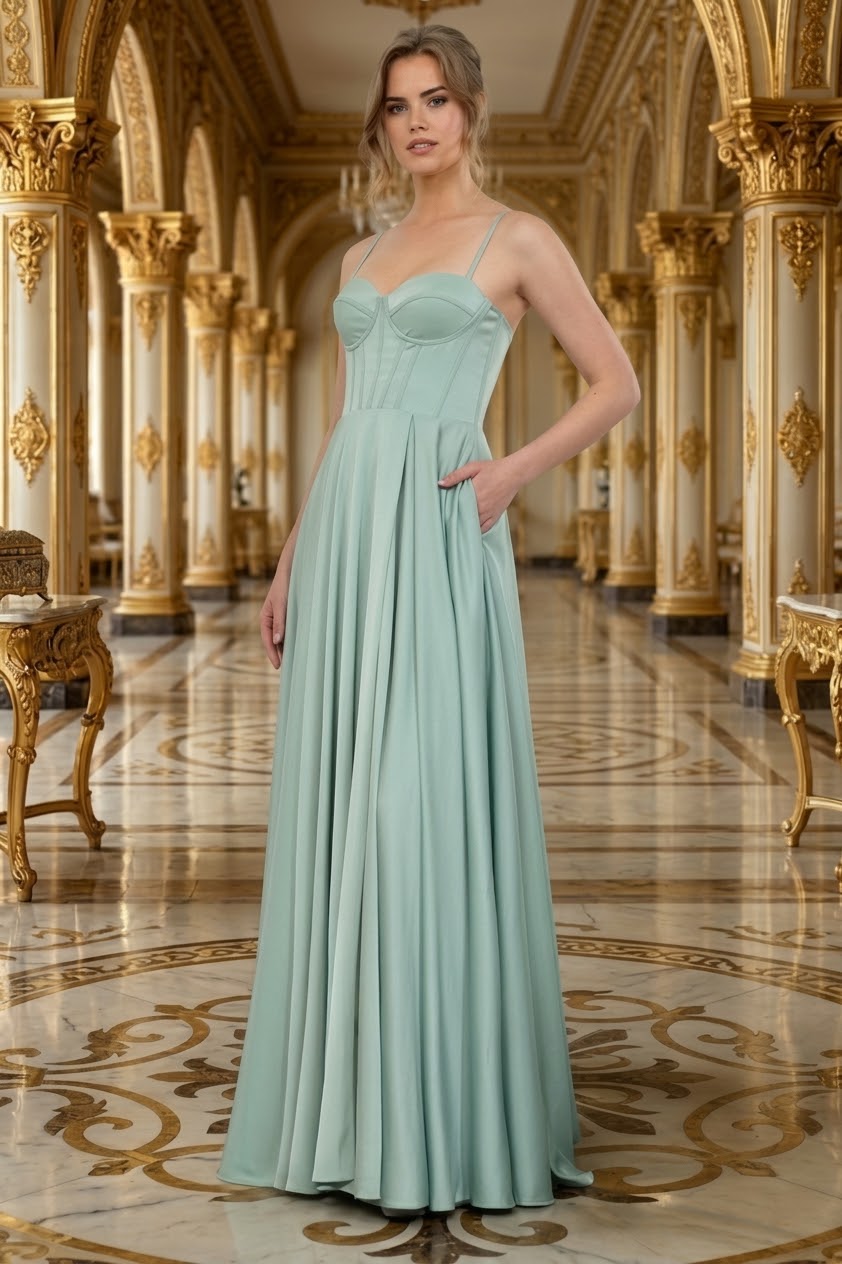 Adora Design 3301 Chiffon Lace-Up Corset A-Line Long Prom Dress