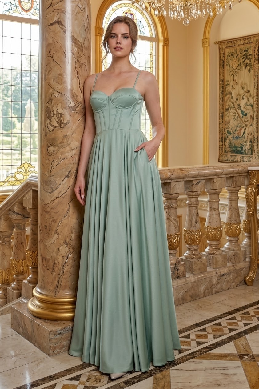 Adora Design 3301 Chiffon Lace-Up Corset A-Line Long Prom Dress