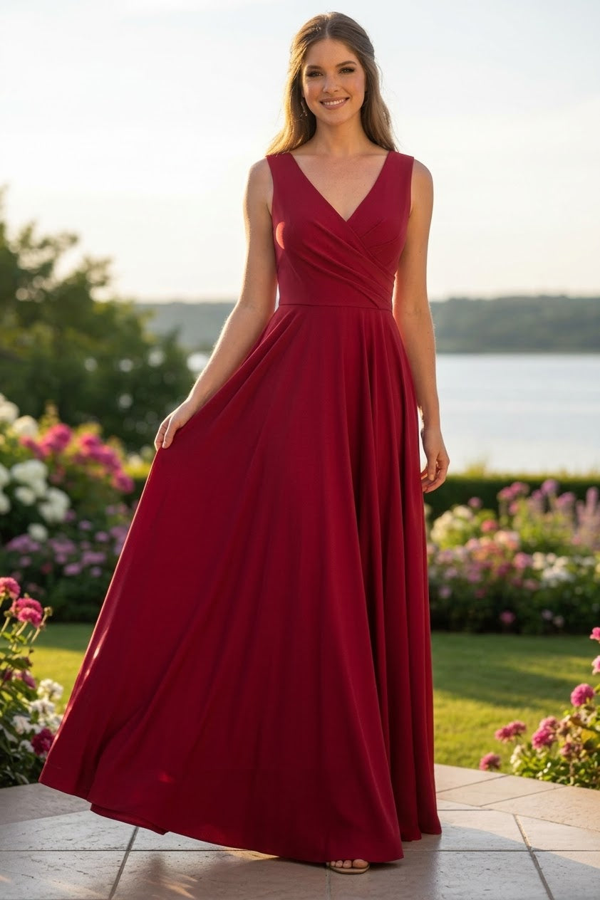 Scarlet Bridesmaid Dresses-Inexpensive Lenovia 5242 A-line Shiny Long