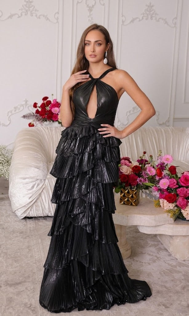 Ava Presley 47105  Long A-Line Cutout Tie Skirt Ruched Prom Dress