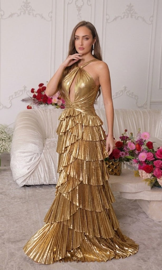 Ava Presley 47105  Long A-Line Cutout Tie Skirt Ruched Prom Dress