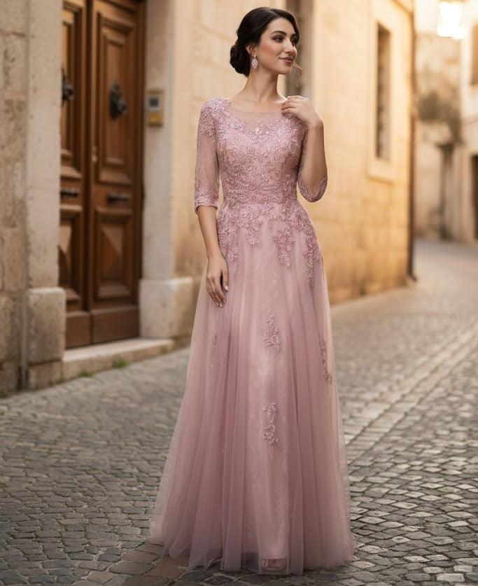 Mother Of The Bride Dress 3/4 Sleeves A-Line Gown By May Queen MQ2143-New Collection