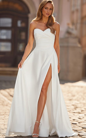 Strapless Satin Wedding Dress with Thigh-High Slit Modern Bridal Gown by La Femme 33417