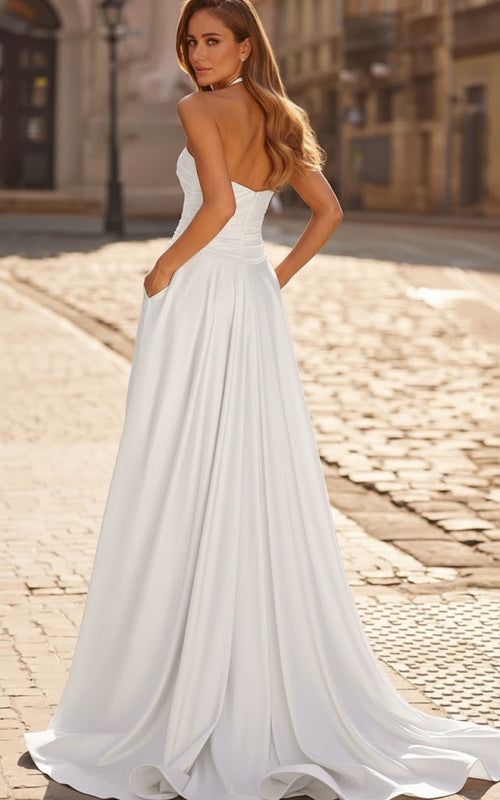 Strapless Satin Wedding Dress with Thigh-High Slit Modern Bridal Gown by La Femme 33417
