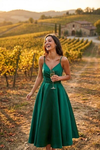 V Neck Simple Satin Short Hoco Dress