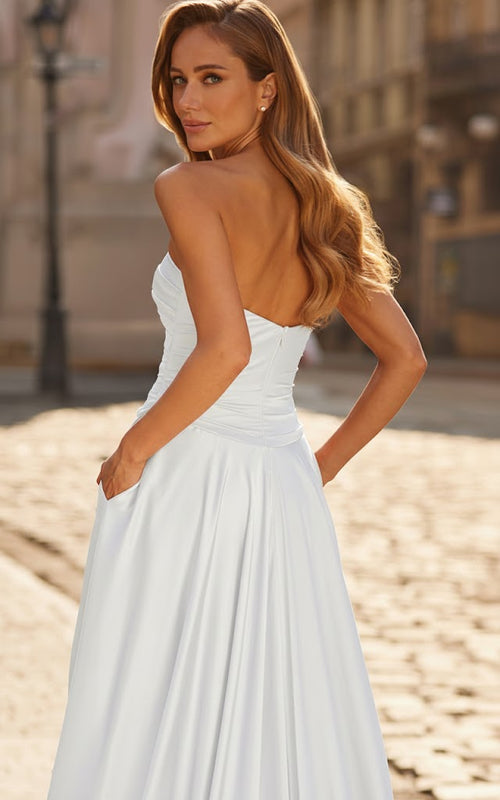 Strapless Satin Wedding Dress with Thigh-High Slit Modern Bridal Gown by La Femme 33417
