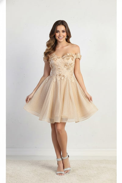 Off Shoulder Short Prom Dress A-Line Corset Lace Back Homecoming Dress By May Queen MQ1854