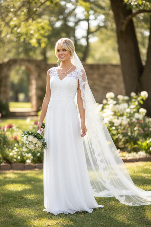 Sleeveless Wedding Dress with Beaded Bodice V-Neck Floor-Length Bridal Gown by Eva USA 5233