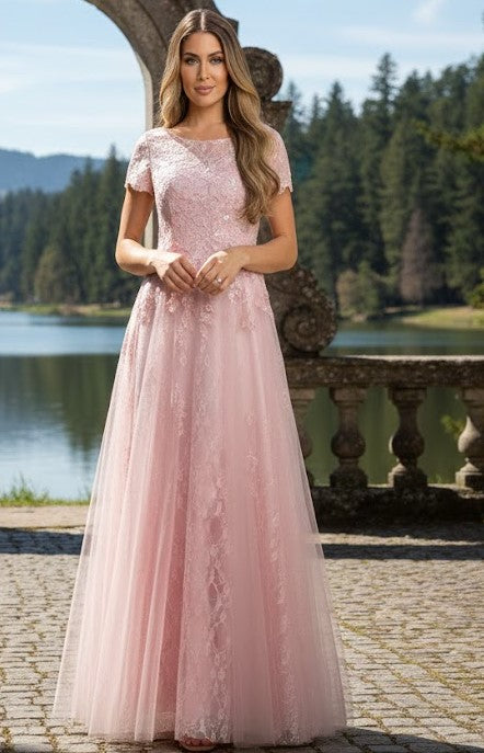 Eva USA 5261 Monochrome Appliqué Tulle Mother of the Bride Gown