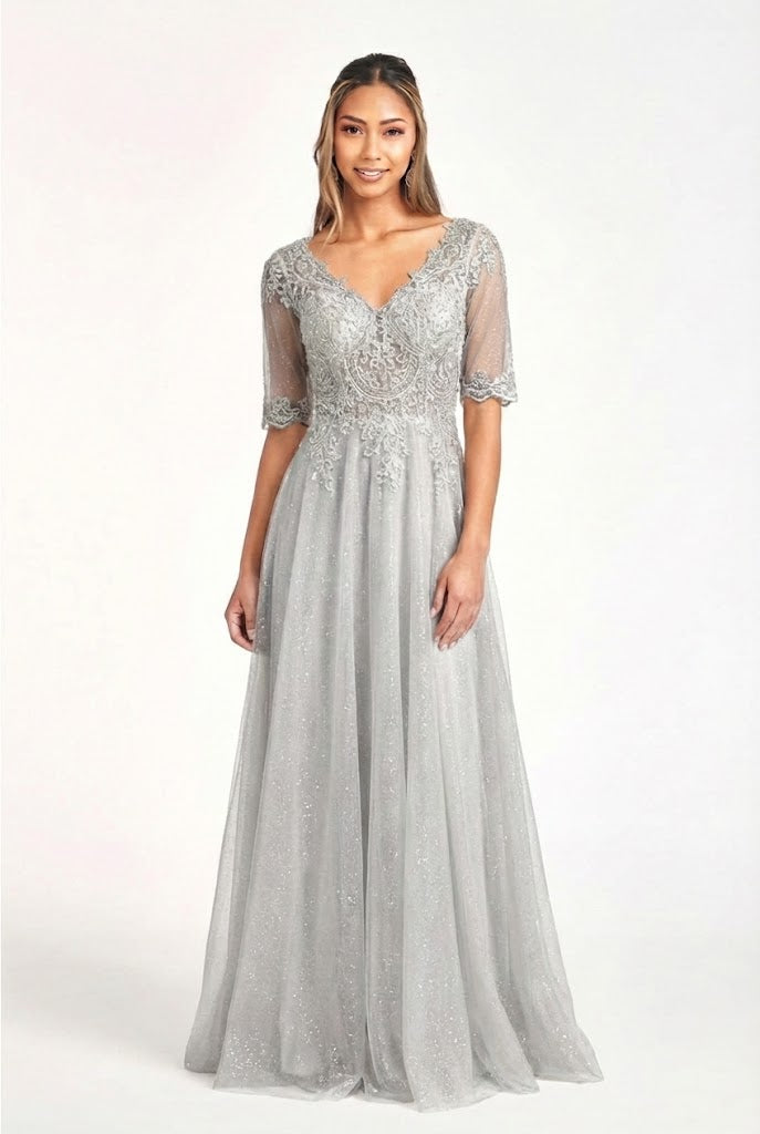 Applique Chiffon Mid-Sleeve Gown by Elizabeth K GL1982