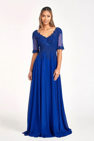 Applique Chiffon Mid-Sleeve Gown by Elizabeth K GL1982