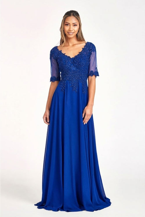 Applique Chiffon Mid-Sleeve Gown by Elizabeth K GL1982