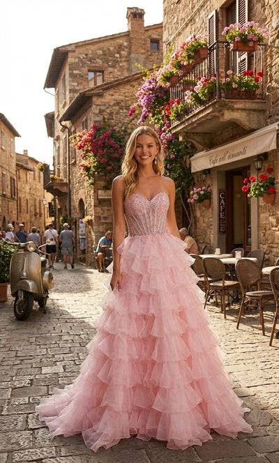 Nox Anabel R1688 Strapless Ruffled Prom Ball Gown